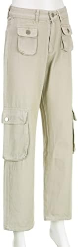 Панталони за жени патент копче надолу панталони за панталони со низок пораст, панталони обични панталони со џебови со џебови