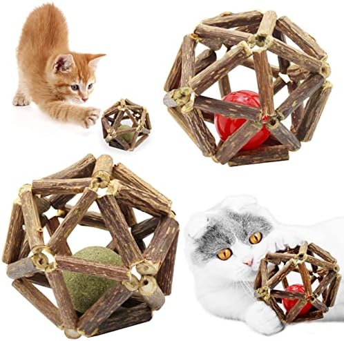 Ljyjb 3 компјутери интерактивни топки за мачки за мачки природно мачки играчки природно дрво тркалање Исклучителна топка, бркање