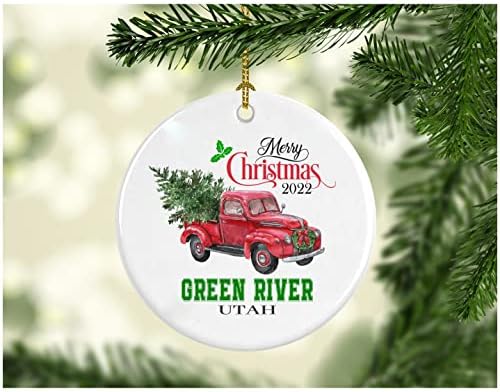 Божиќна декорација дрво Среќен Божиќ 2022 Зелена река Јута украс Смешен подарок Божиќ празник како семејство прилично рустикален