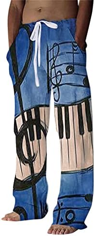 Машки постелнини панталони лето лабаво вклопени обични лесни панталони за плажа, влечење еластична половината салон, баги јога
