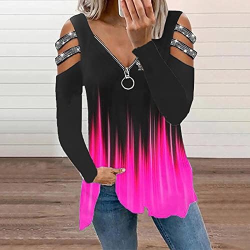 Зефотим ладно рамо врвови за жени 2023 секси цветни долги ракави што излегуваат на врвови модни обични гроздобер блузи…