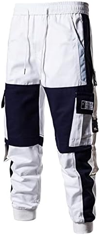 Менс поштенски панталони за џебни панталони мода во боја на еластична половината, обични панталони тренинг спортски џогирање