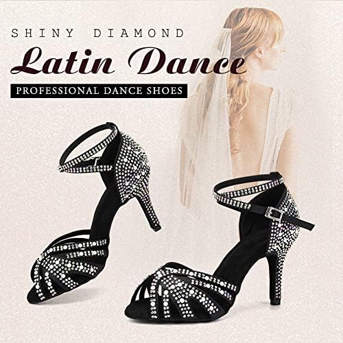 Tinrymx Латински танцувачки чевли жени Rhinestones Tango Salsa Performance Ballroom Party Shoes, Model-L432/L506
