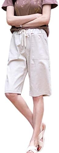 Vcansionенски обичен еластичен еластичен еластичен половината на летниот памук во Бермуда со џебови со џебови
