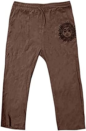 Hehoah mens обични постелнини памучни панталони Еластични половини лабави се вклопуваат директно-нозе летни плажа јога панталони