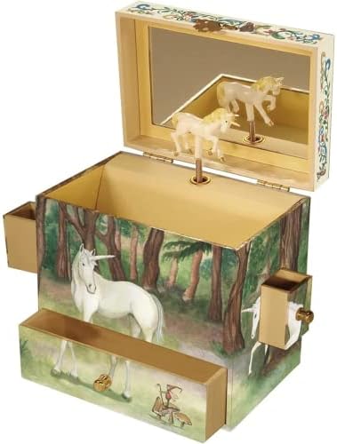 Маѓепсани еднорог Накит Кутија за Девојки &засилувач; Момчиња-Еднорог Музичка Кутија со 4 Повлекување Фиоки, Стакло Огледало,