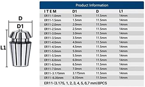 Gande ER11 Collet Chuck 1-7mm 1/4 1/8 AA 0,008мм висока точност er пролетен колек за држач за мелење мелење 1 парчиња