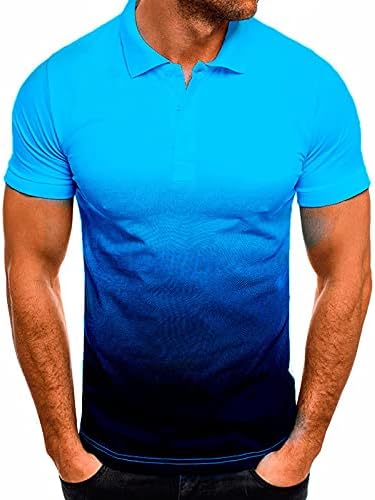 Поло кошули за манс-стенд-ап јаки маички модни градиент 3Д градиентни врвови во боја на лето летен случај на кратки ракави блуза