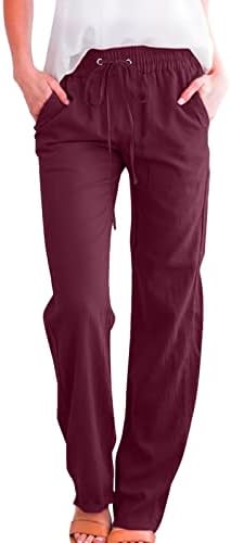 Женски плус големина широки панталони за нозе 2023 трендовски бели постелнини панталони еластични панталони половината пантолони