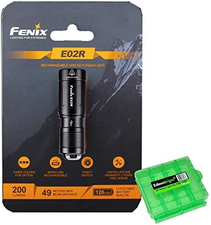 Fenix ​​E02R 200 Lumen Mini USB полнење на EDC Keychain Flashlight со Едисонбрајт за полнење кабел за полнење