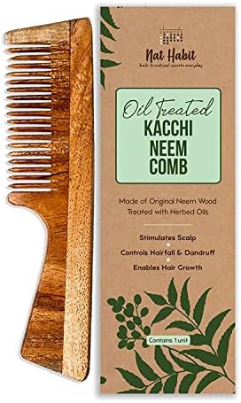 Buffo Kacchi Neem Comb, дрвен чешел | Раст на косата, пад на косата, контрола на првут | Зацрвстување на косата, контрола на