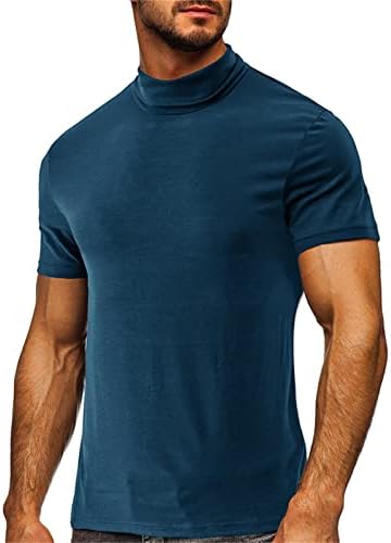 Maiyifu-GJ Mens Mock Turtleneck џемпер краток ракав цврста боја лесни маици со основни тенок фит плетени пуловер маички