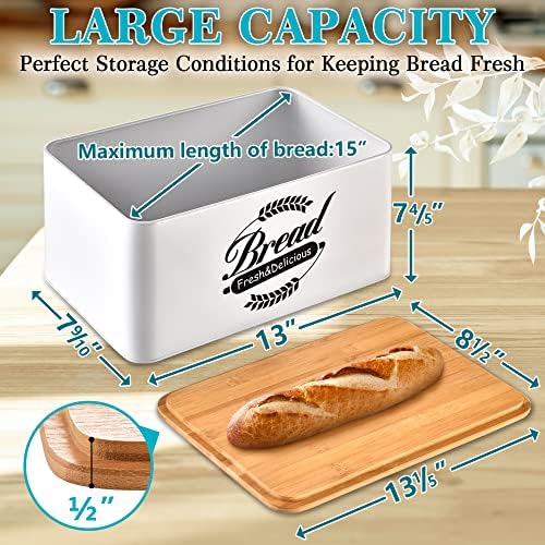 Аозија Се-Во-Едно Метална Кутија За Леб За Кујнска Плоча, Големи Кутии За Леб Со Капак За Сечење Бамбус, Складирање Леб Посвежо
