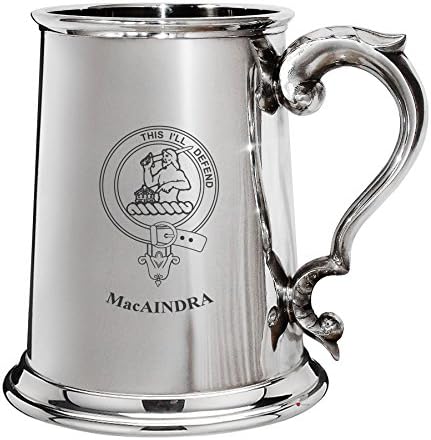 Macaindra Family Crest Poled Pewter 1 Pint Tankard со рачка за движење