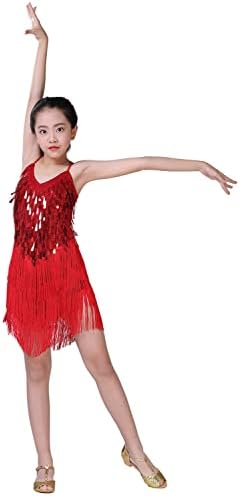 Среќна облека од цреша девојче, латино фустан од латино танцување костум, пенливи за деца балет Танго румба танцувачка облека