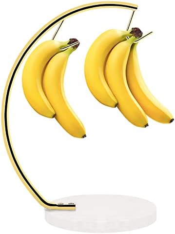 Држач за Банана ливаббер Со Мермерна Основа, Метална Закачалка За Банана Модерен Држач За Дрво Со Кука, Издржлив Чувар На Банана