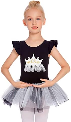 Аршинер девојки Деца Руфл ракав танцуван здолниште со леотарди балет искра Туту принцеза фустан балерина костуми