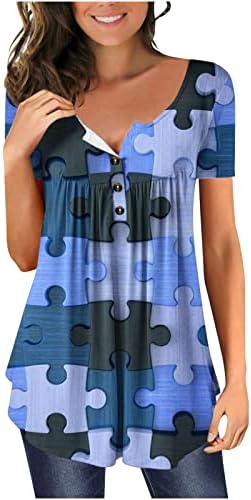 Lcepcy женски покритие на стомачни туники, лабава маички за кратки ракави, 2023 лето Хенли симпатична маичка облечена обична