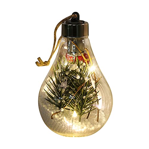 Божиќна транспарентна сијалица предводена од приврзоци дома нови бобинки од борови игла, блескава топка новогодишна елка што