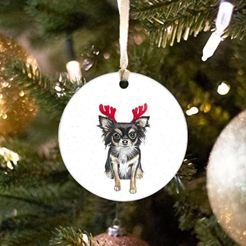 Милениче Со Рогови Божиќни Орнаменти, Среќен Божиќен Кучешки Керамички Украс, Куче Со Украс Од Рогови, Милениче Со Рогови 3