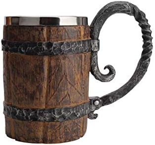 Дрво имитација барел чаша пиво од не'рѓосувачки челик, пиратски викиншки чаша фантазија Средновековна таверна дрвена танкер