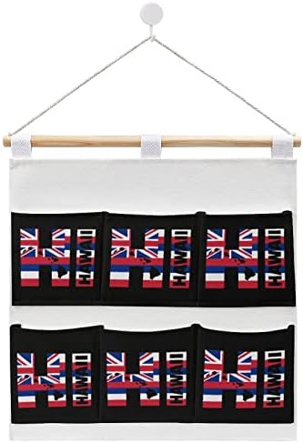 Хавајски Здраво Знаме Ѕид Плакарот Виси Торба За Складирање 6 Џебови Лен Памук Над Вратата Организатор Торбички За Спална Соба