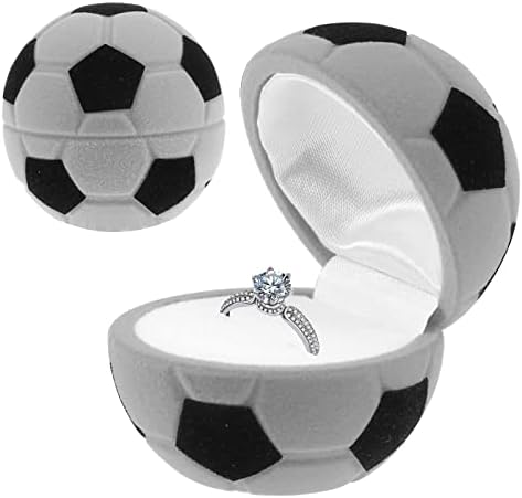 Кутија за венчален прстен на ивокд, кадифена кутија за прстен во форма на креативен фудбал, Кутија За Веренички Прстен За Предлог, Церемонија, Свадба или Специјални