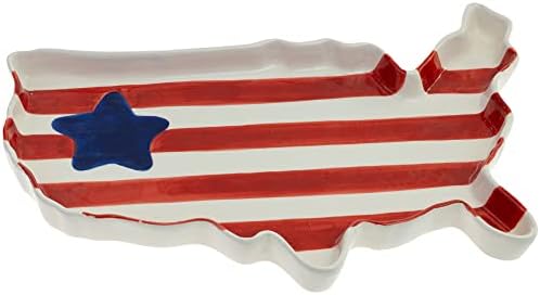 Бостон Меѓународна служење Платер Патриотска Америка 4-ти јули Керамички прибор за маса, 12 х 7,5-инчи, знаме на САД