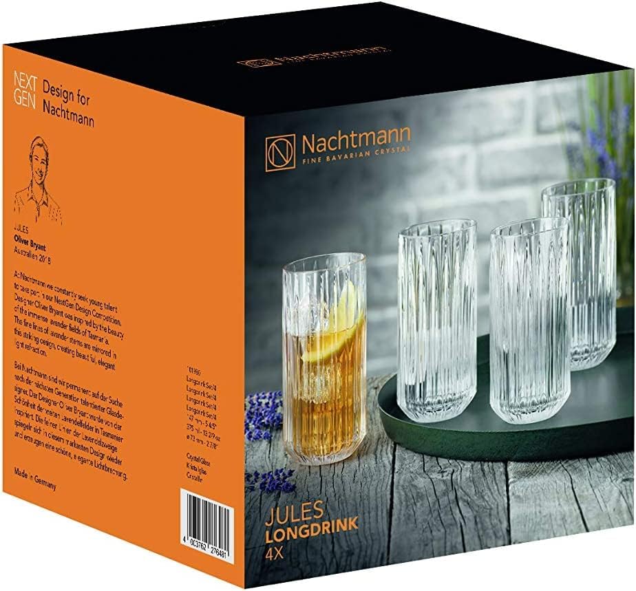 Нахтман Џулс Колекција Долги Чаши За Пијалоци, 13-Унца, Проѕирни, Изработени од Кристално Стакло, Висококвалитетно Стакло За