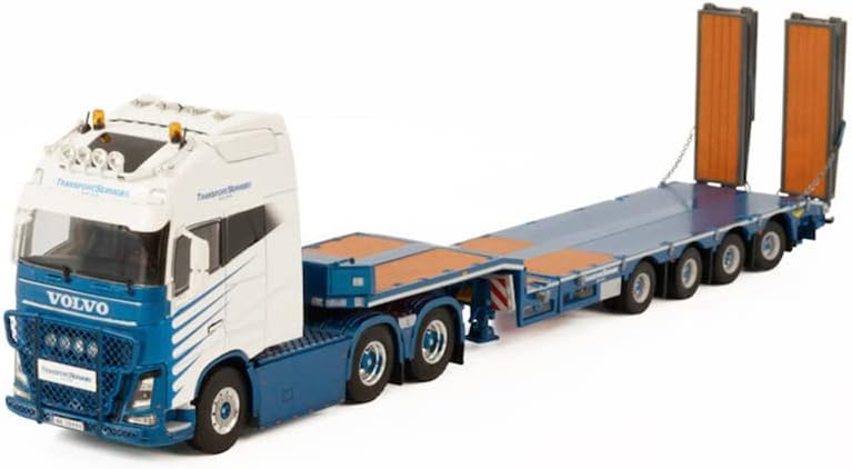 За WSI за Volvo FH4 ​​XXL 6x4 Semi-Lowlower W/Ramps 4axle Transport Service As Skien 1:50 Diecast Truck Pre-изграден модел