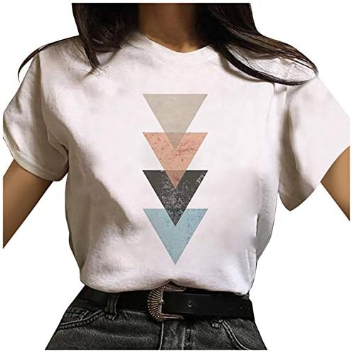 Маички врвови за жени графички геометриски геометриски женски модни рунда за печатење женска лабава маица плус големина т