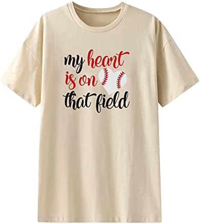 Моето срце е на таа маичка со маици преголеми врвови смешни букви печати бејзбол кошули лабава о-врата пуловер Туника врвови