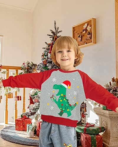 Детско момче девојче за џемпери Божиќ Раглан Долг ракав Санта Елк кошула Диносаурус врвови за деца 2-7t