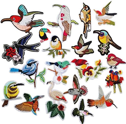 Chenkou Craft 20 парчиња случајно извезени птици разновидни железо или шиење везени лепенки мотив Апликација од клукајдрвец
