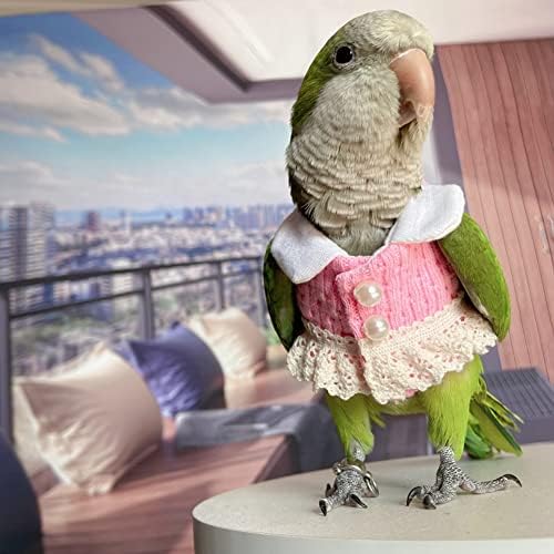 WCDJOMOP Облека За Птици-Рачно Изработен Плетен Џемпер Со Чипка Бисер Копче Фустан Костум За Летање За Папагали Африкански Сиви