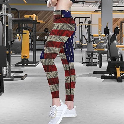 Visesunny Американски знаме долар женски јога панталони со висока половината за контрола на стомакот