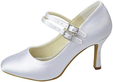 MiniShion девојки жени Мери Janeејн Бака Сатен невестински венчални вечерни пумпи чевли