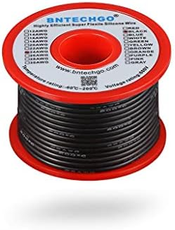 Bntechgo 24 мерач силиконски жица од шипка 50 ft црна флексибилна 24 AWG заробена калај бакарна жица
