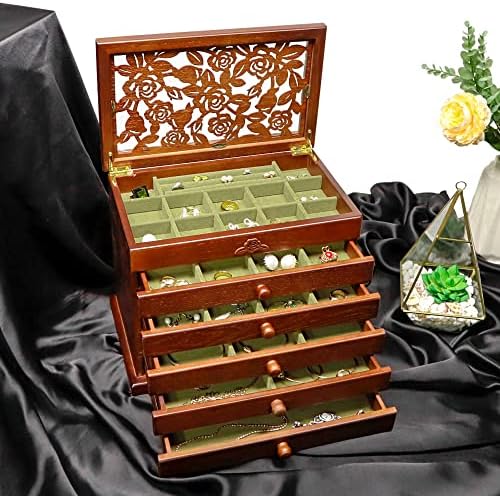 Подароци За Денот на Мајките кендал-Кутија За Накит Од Дрво За Жени, Вистинска Дрвена Кутија За Организатор На Накит Со Модели