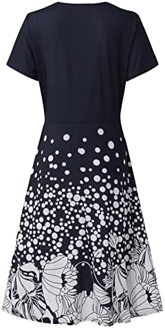 Нокмопо слатки фустани за жени кратки ракави летни обични модни цвеќиња со кратки ракави со кратки ракави со вртење на вратот
