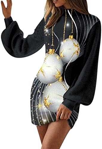 Божиќни фустани за жени 2022 екипаж на вратот Среќни Божиќни работи плус големина без коктел ноќен фустан