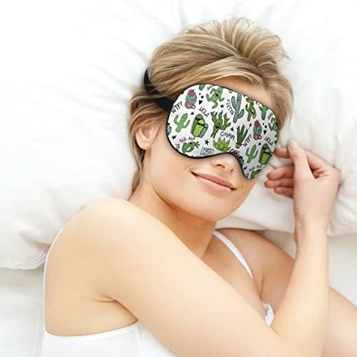 Цртан кактус сукулентен печатење маска за очи за очи за спиење Блокирање маска за спиење со прилагодлива лента за работа за