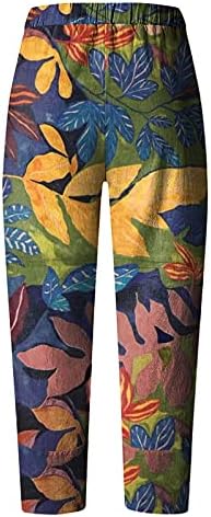Летни обични памучни ленени памучни ленени панталони женски половини ленти панталони со џебови лабава цврста боја салон за одмор