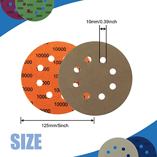 Topzop 5 инчи 8 дупки со влажни суви пескачки дискови кука и јамка 1500-10000 силиконски карбид орбитален шкутален шкутарен