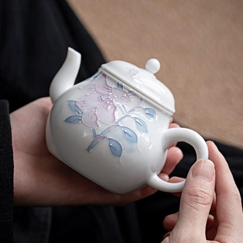 ZLXDP Рачно изработено гравење на крин порцелански чајник единечен тенџере кунг фу производител на чај керамички чај поставени