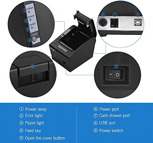 Jabey термички печатач, 80мм USB термички прием POS печатач автоматски секач со голема брзина печатач јасно печатење компатибилен