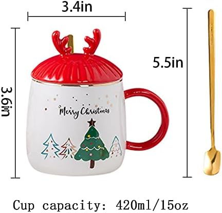 Керамички Божиќни чаши за кафе, чаши од Дедо Мраз, високо-одделение керамика новини кригла 3Д капаче со лажици 15 мл, роденденско