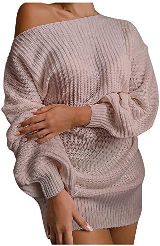 Maseенски моден секси солиден ракав од рамо со долги ракави со џемпер, здолниште за џемпери